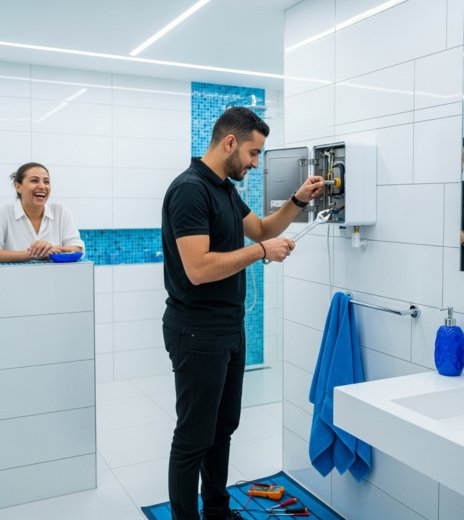 فني يقدم خدمات صيانة سخان فيتو من منزل العميلة